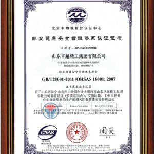 职业健康安全管理体系认证证书